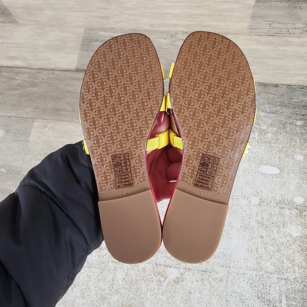 Sam Edelman Bay Kid Slide Sandal Sz 1 M Yellow Red Leather Slip On Open Toe Flat